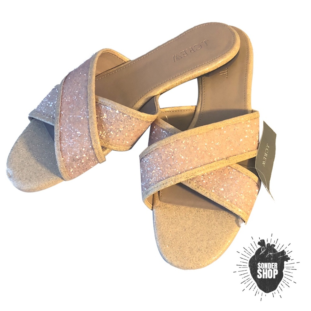 NWT J. Crew Glitter Cora Crisscross Sandals Buff